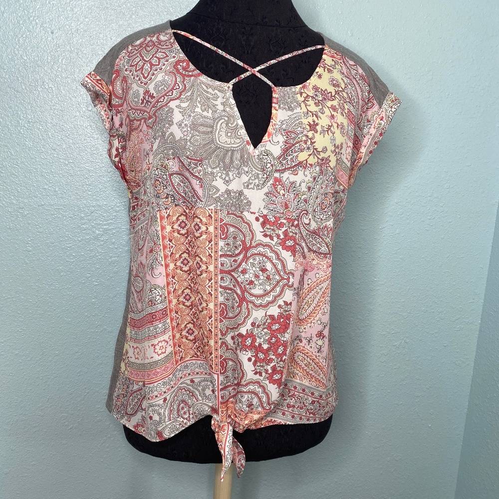 By and By Paisley Tie Blouse